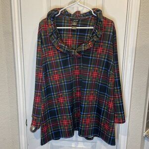 Ali Miles Women’s 2X Tartan Plaid Ruffle Neck Tunic Top Blouse Christmas Holiday